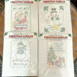 Christmas Sampler Stamped Cross Stitch Kit - 4 Piece Lot Holiday Designs
